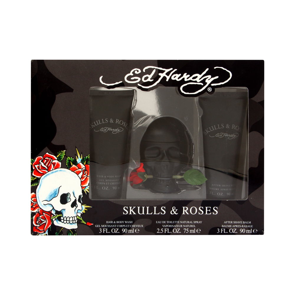 Ed Hardy Skulls & Roses by Christian Audigier for Men 3 Piece Set
