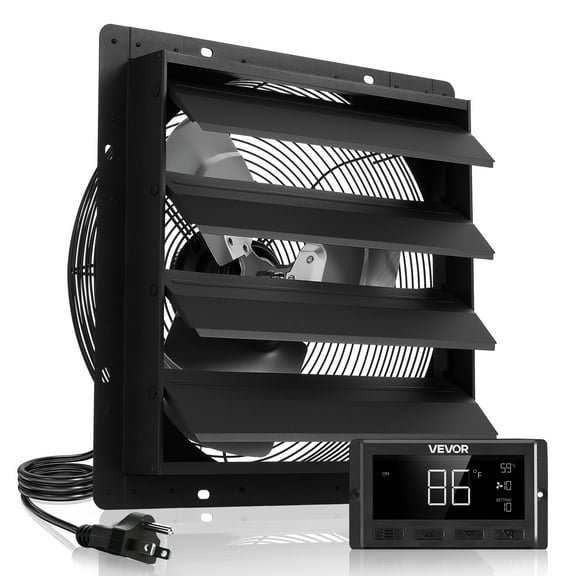 VEVOR 16 inch Shutter Exhaust Fan, Wall Mounted Attic Vent Fan with Smart Programming Variable Speed Temperature Control, 2900 CFM,EC Motor,Timer, for Shed,Garage,Greenhouse Ventilation Cooling