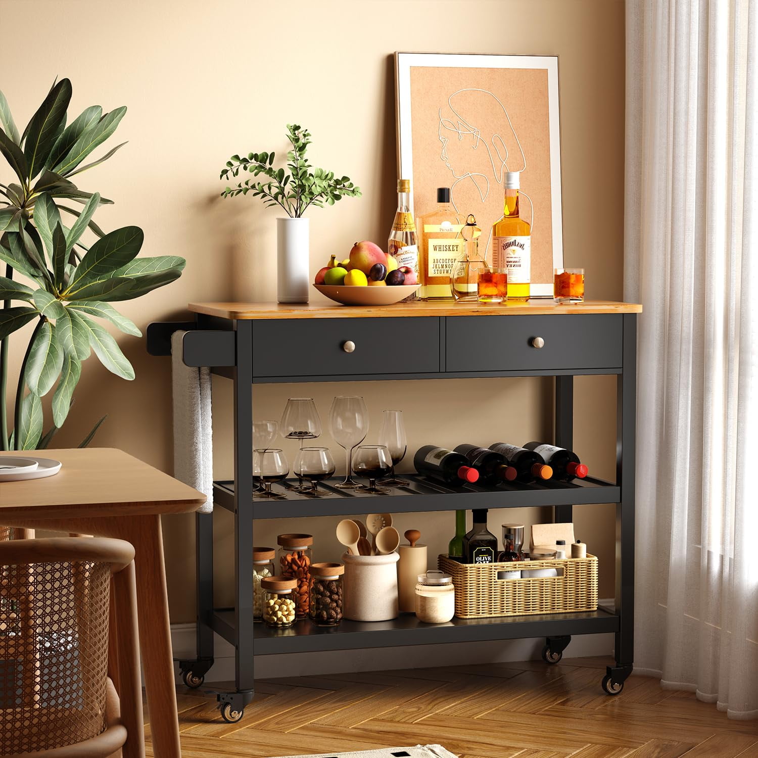 Kitchen Island Cart with Storage, Small Kitchen Island on Wheels, Black