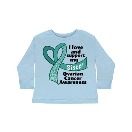 

Inktastic I Love and Support My Sister Ovarian Cancer Awareness Gift Toddler Boy or Toddler Girl Long Sleeve T-Shirt
