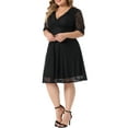 thumbnail image 4 of Agnes Orinda Women's Plus Size Cocktail Party Wedding Dress V Neck Lace Swing Midi Dresses 1X Black, 4 of 6