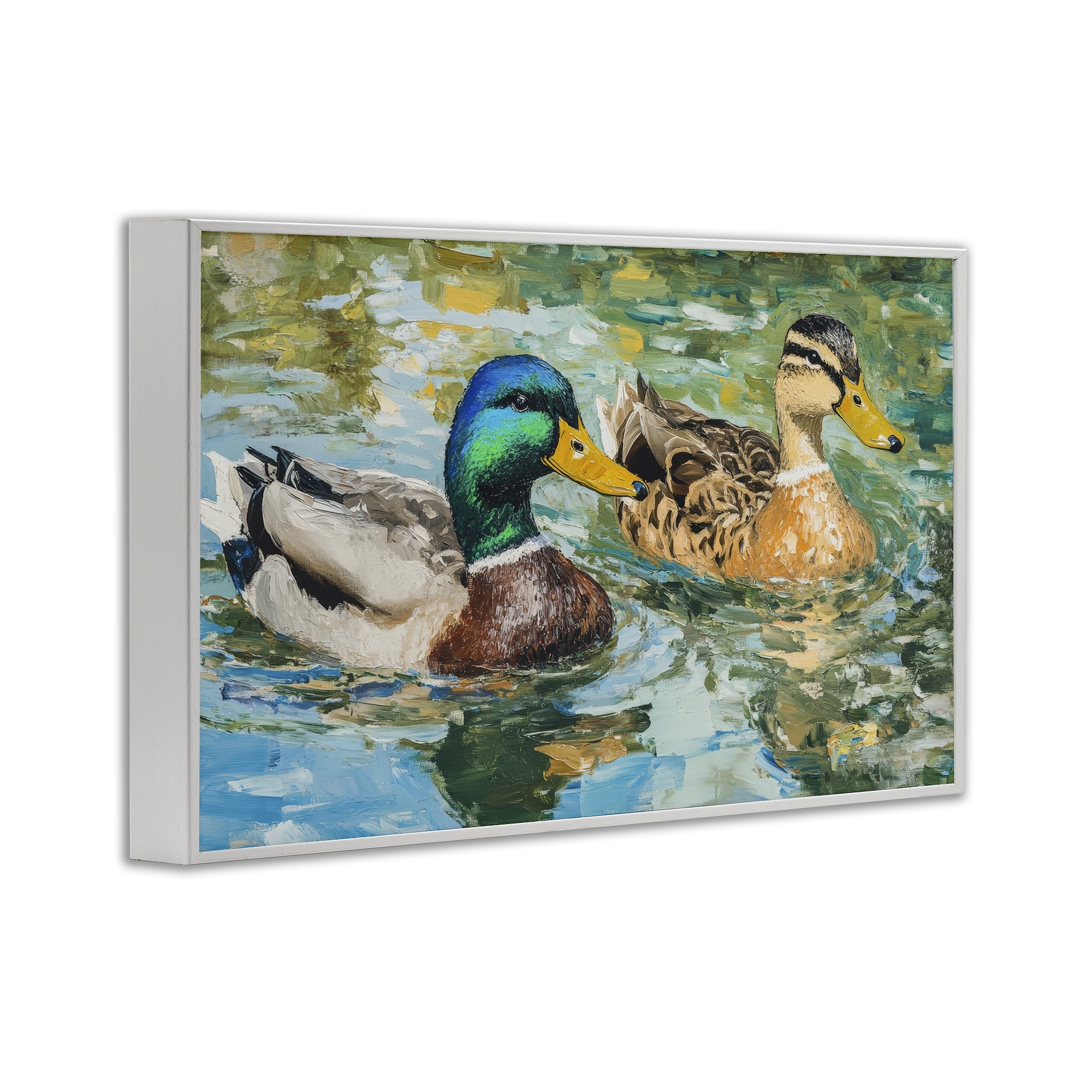 Stupell Industries Ducks Out For A Swim White Framed Giclee Art, design by Petal Prints Design