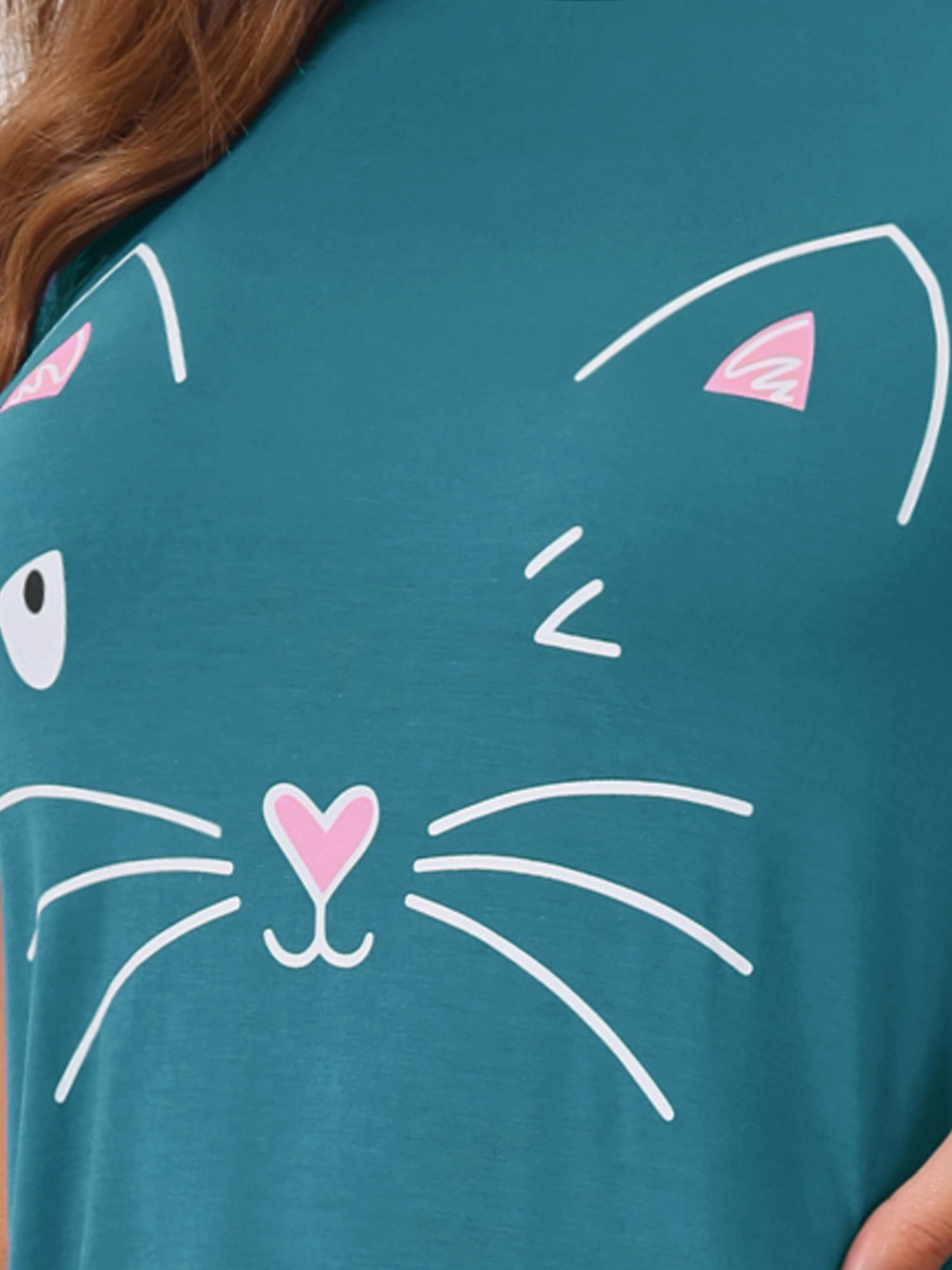 DARING DIVA Women's Cats Cute Printed Short Sleeve Nightgowns XL Peacock Green