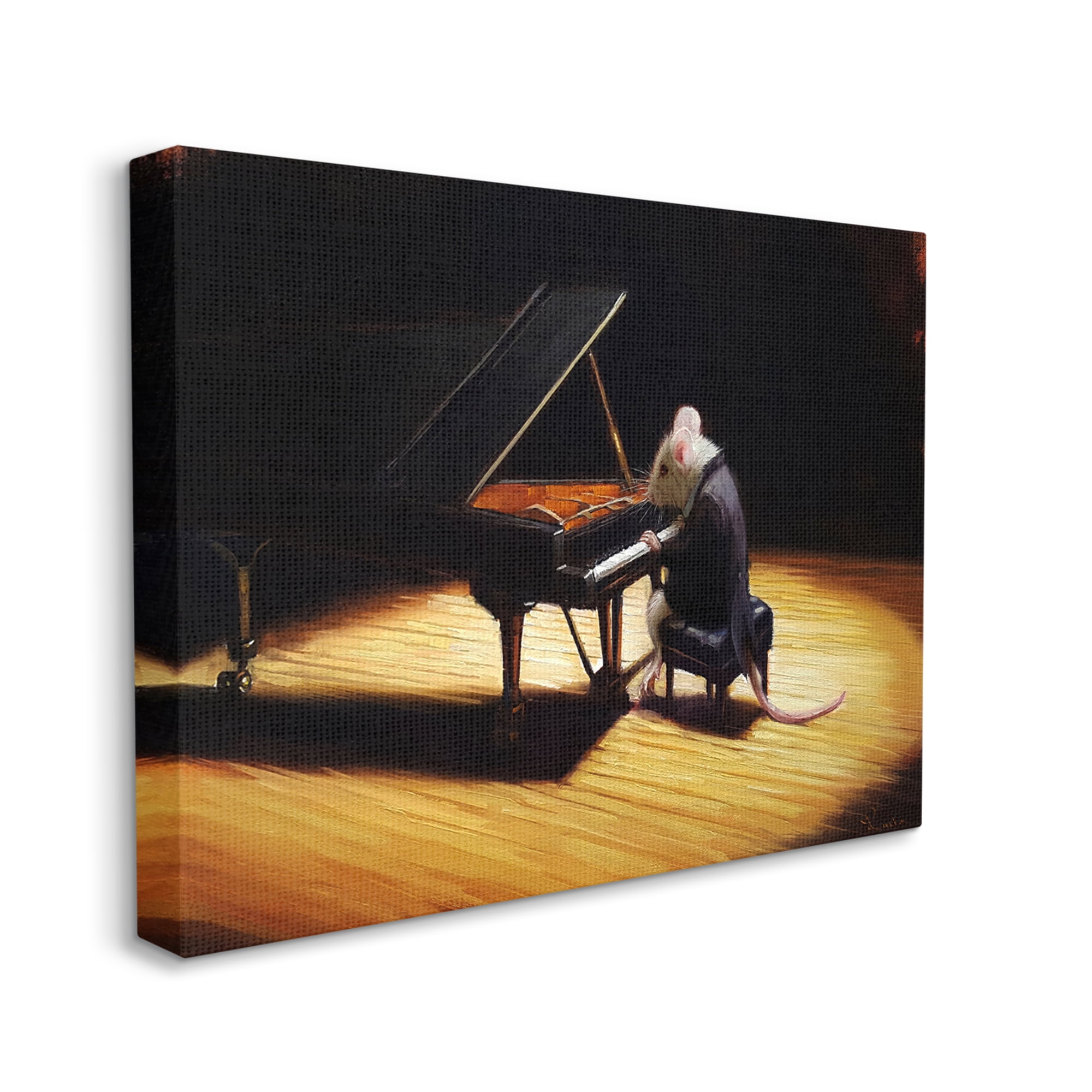 Stupell Industries Mouse Musician Playing Grand Piano Stage Spotlight Painting Gallery Wrapped Canvas Print Wall Art, Design by Lucia Heffernan