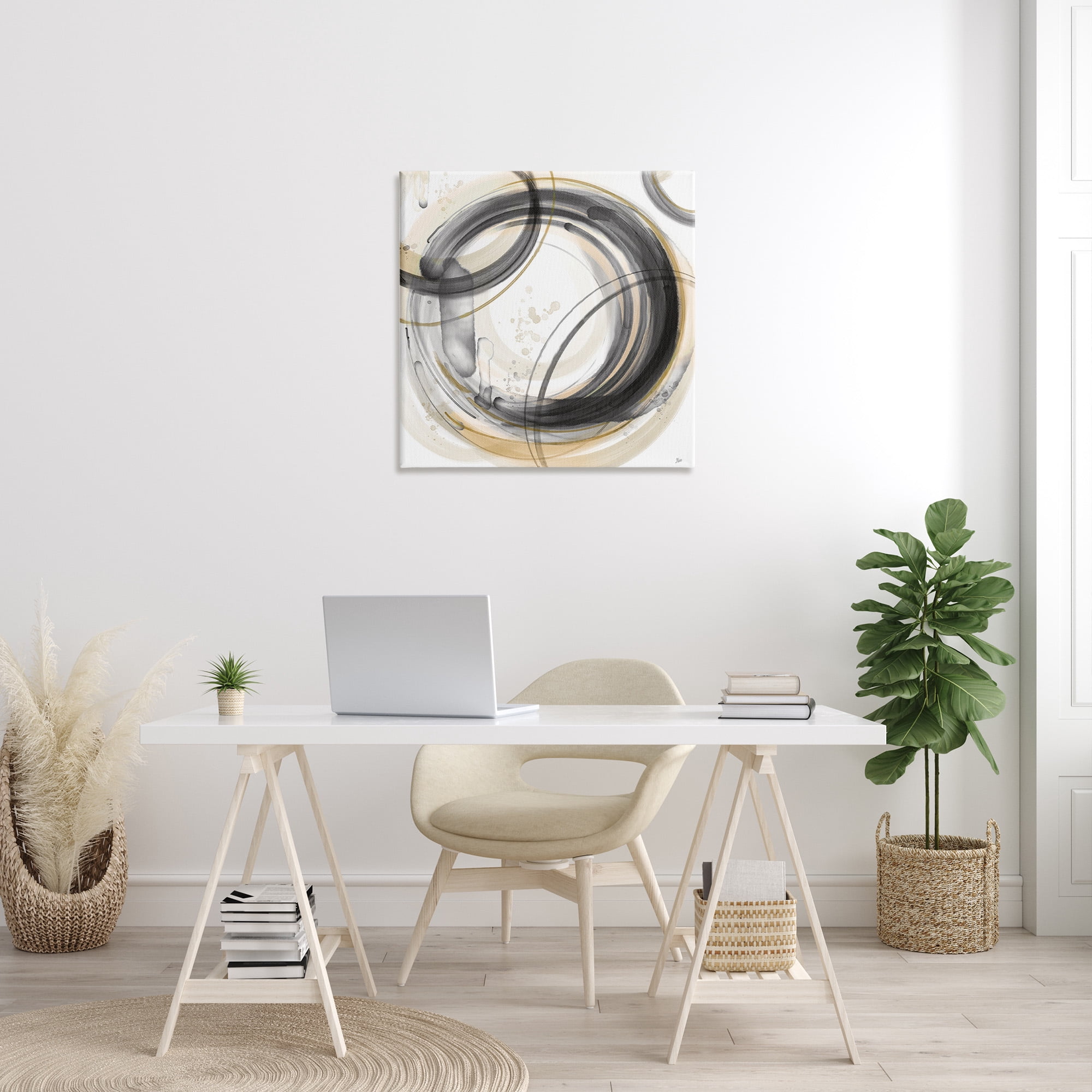 Stupell Industries Neutral Concentric Circles Abstract Painting Gallery Wrapped Canvas Art Print Wall Art, 30 x 30