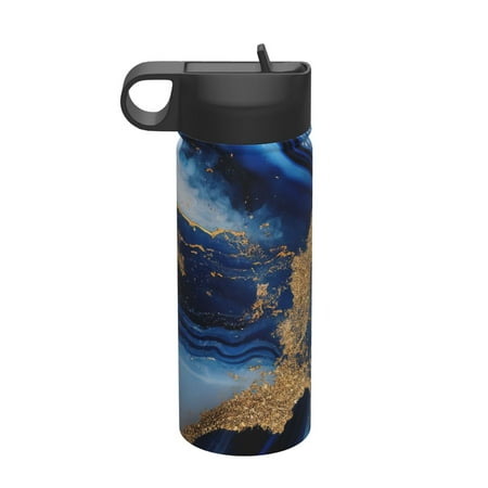 

KLL Navy Blue Marble Pattern 18OZ Water Bottle With Straw Stainless Steel Sports Water Cup Flask Sports Water Cup Flask Wide Mouth Travel Thermal Mug