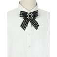 thumbnail image 4 of INSPIRE CHIC Women's Pre-Tied Neck Tie Ribbon Plaid Bowknot Brooch Pin with Rhinestone for Party 12 13cm/4.7" 5.1" Black, 4 of 5