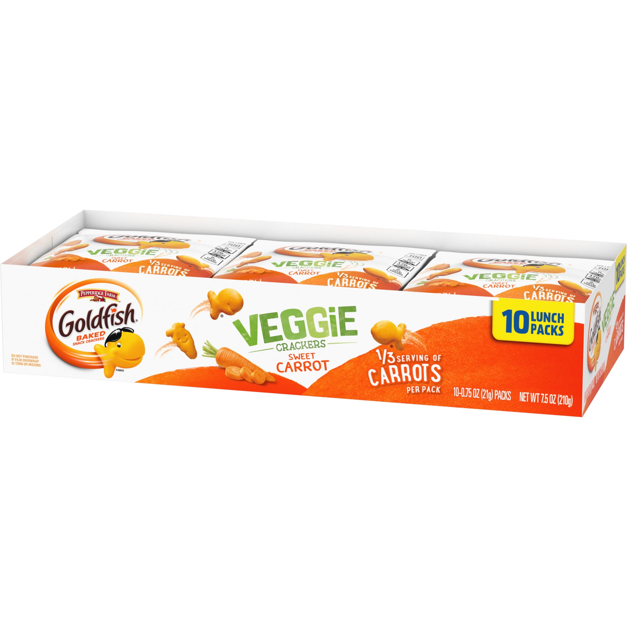 Pepperidge Farm Goldfish Veggie Crackers, Sweet Carrot, Packs, 10 Snack Packs