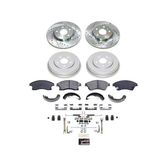 Front and Rear Brake Pad Rotor Shoe Drum Kit - Compatible with 2012 - 2017 Chevy Sonic 2013 2014 2015 2016
