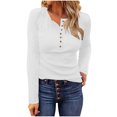 thumbnail image 2 of ClodeEU Womens Tunic Square Neck T Shirts,Long Sleeve Button Ribbed Knit Slim Tee,Fashion Trendy Outfits White,Womens Plus XL, 2 of 4