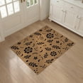 thumbnail image 3 of ODIKA 3'x5' Tan Botanical Floral Scattered Design Washable Area Rug Whimsical Folk Art Motifs With Leaves Flowers Dots Diamond Accents Rustic Non-Slip, Flatweave, Easy Care for Hallway, Laundry Room, 3 of 7