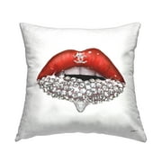 Stupell Industries Chic Lip Portrait Women's Fashion Sparkle Glam Red,18 x 7 x 18 Decorative Pillows
