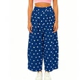 thumbnail image 4 of Women's Polka Dot High‑Waist Wide‑Leg Pants Elastic Drawstring Waist Casual Long Trousers with Side Pockets Blue XXL(XXL), 4 of 6