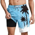 thumbnail image 2 of KIHOUT Men's Hawaiian Palm Print 2-in-1 Swim Trunks - 95% Polyester 5% Spandex, Drawstring Elastic Waist, Lined with Pockets for Beach, Pool and Summer Casual Wear, 2 of 6