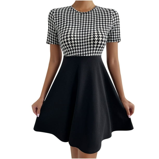 Moda mujer verano sexy adelgazamiento patchwork cuello redondo mini vestido Fridja qw1284