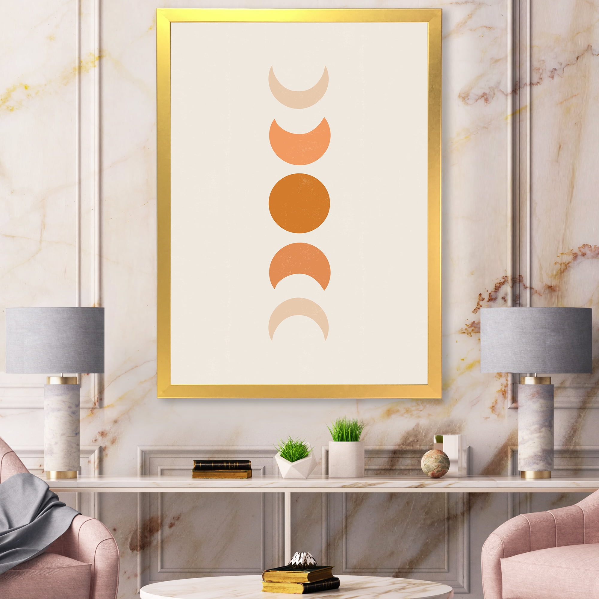 Designart 'Minimalist Different Moon Phases' Modern Framed Art Print
