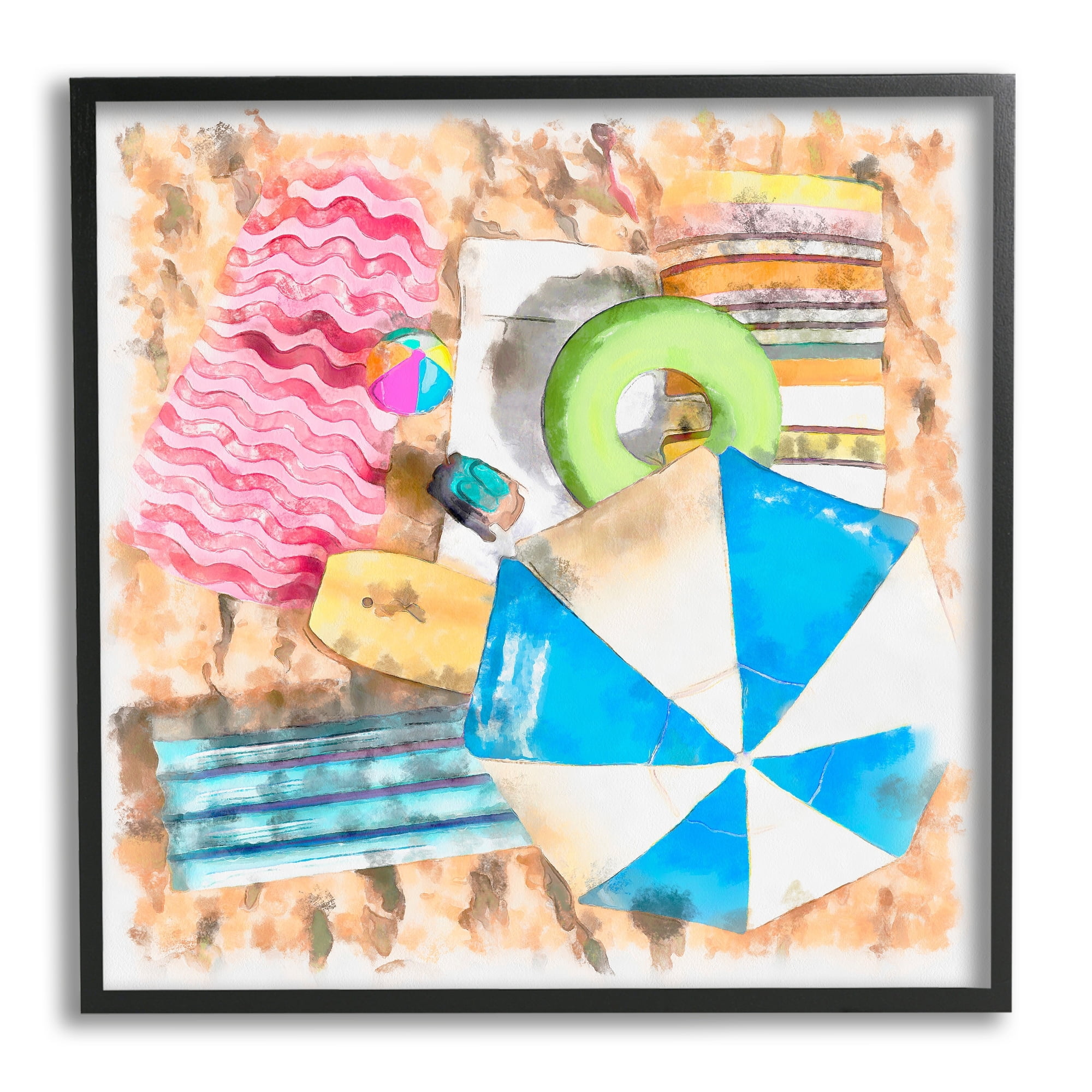 Stupell Industries Tropical Summer Beach Lounge Towel Umbrella Floats, 24 x 24,Design by Alonzo Saunders