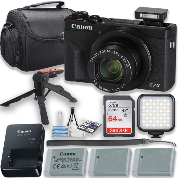 Canon PowerShot G7 X Mark III Digital Camera With LED Video Light   Two Extra Batteries   64GB Memory Card   Tripod   Case & More (International Version)