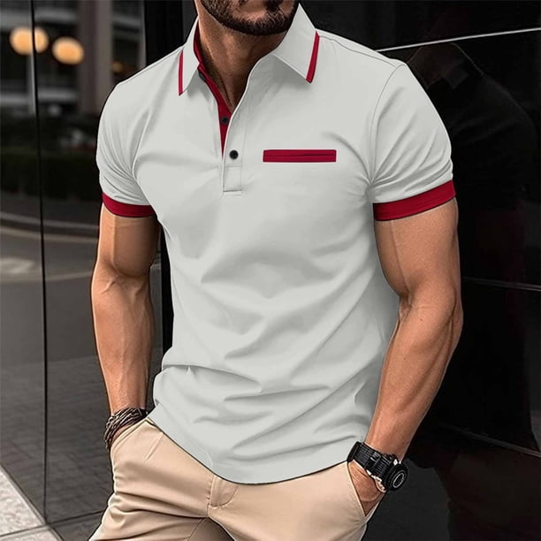 pstuiky camisetas de hombre, Camisa de manga corta transpirable con botones y bolsillo simulado para hombre camisetas de hombre l
