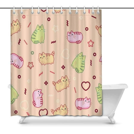 Pop Kawaii Style Cat Bathroom Decor Shower Curtain Set 66x72 Inch Walmart Canada