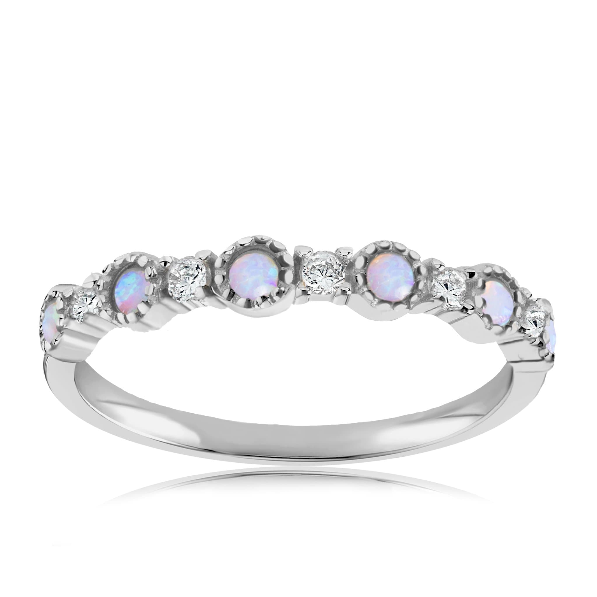 CloseoutWarehouse Round Center Flower Garden White Simulated Opal Ring 925 Sterling Silver Size 7