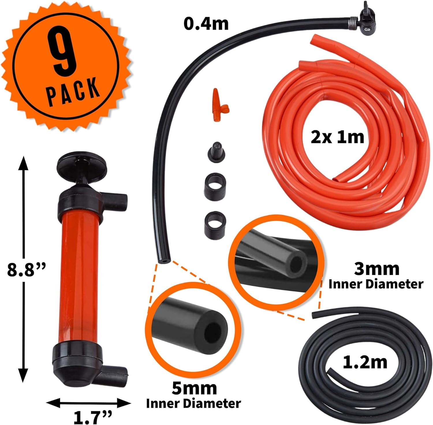 MeasuPro Siphon Hand Pump For Water - 15" Manual Water Pump, Gas Siphon Kit, Hand Bilge Pump With High Suction For Water Removal, Fuel Liquid Transfer