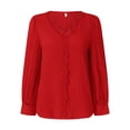 thumbnail image 4 of Blusa de encaje con cuello en V para mujer - Color liso, manga corta, poliéster, camisa elegante y casual para el trabajo o una cita, 4 of 6