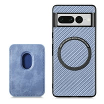 ELEHOLD for Google Pixel 7 Pro Magnetic Wallet Case with Detachable Back Card Holder Fiber Texture Design Full Body Protective Slim Shockproof Case, blue