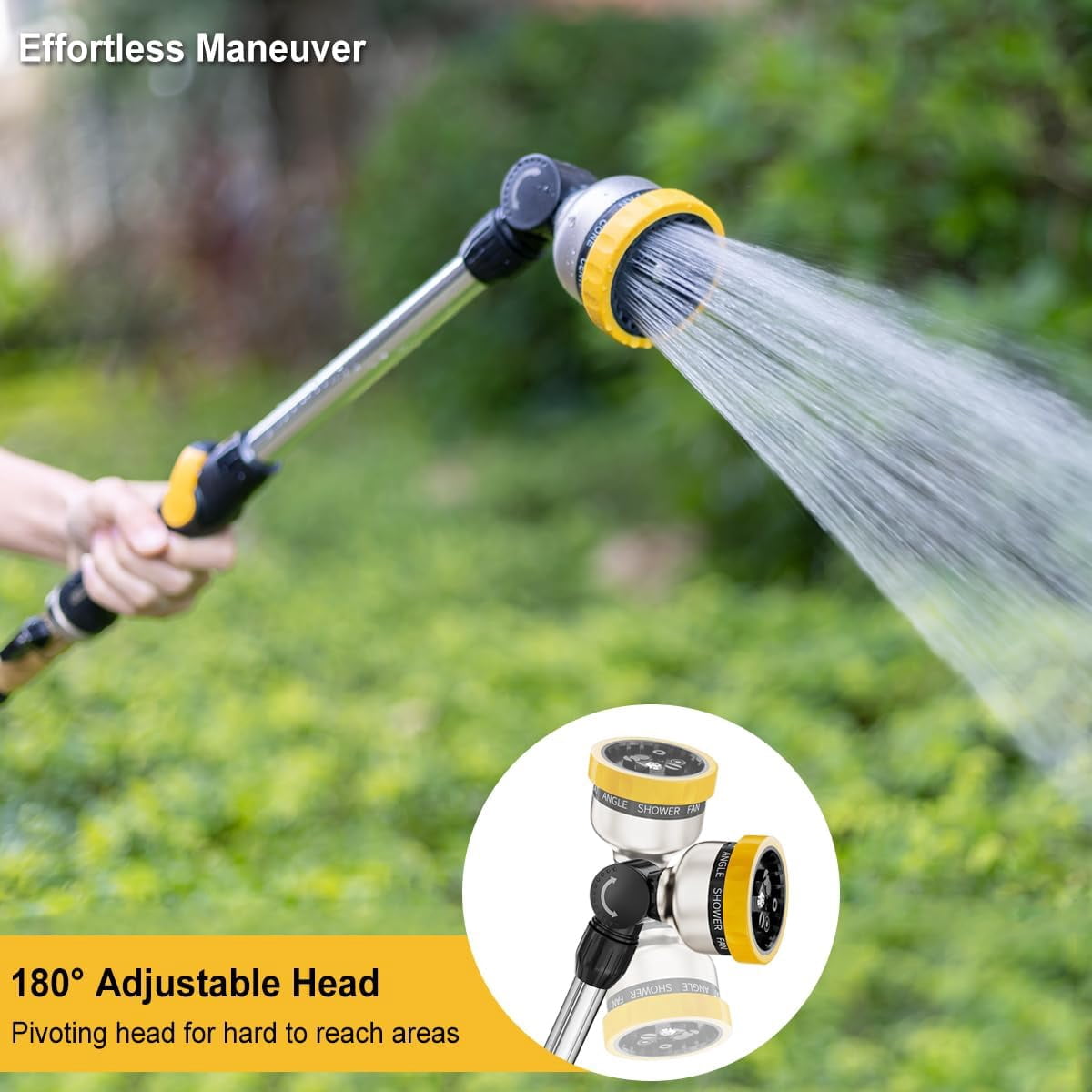 FANHAO Metal Watering Wand with 9 Sprayer Patterns, 16 inch Garden Hose Nozzle Wand for Lawn, Yellow