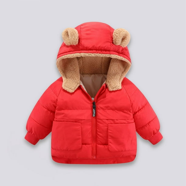 Gibobby Chamarra de invierno para bebe ninoChaqueta acolchada de plumon para ninos abrigo calido con capucha de lana de gruesa y corta de otono e invier Rojo 12 18 Meses Bodega Aurrera en