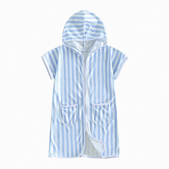 Gubotare Toddler Girl Swim Cover Up Toddler Terry Swim Cover Up Boys Girls Swimsuit Coverup Zip Up Bathing Suit Wraps Hooded Bathrobe Baby Beach Essentials 5T 6T (Light Blue,5-6 Years)