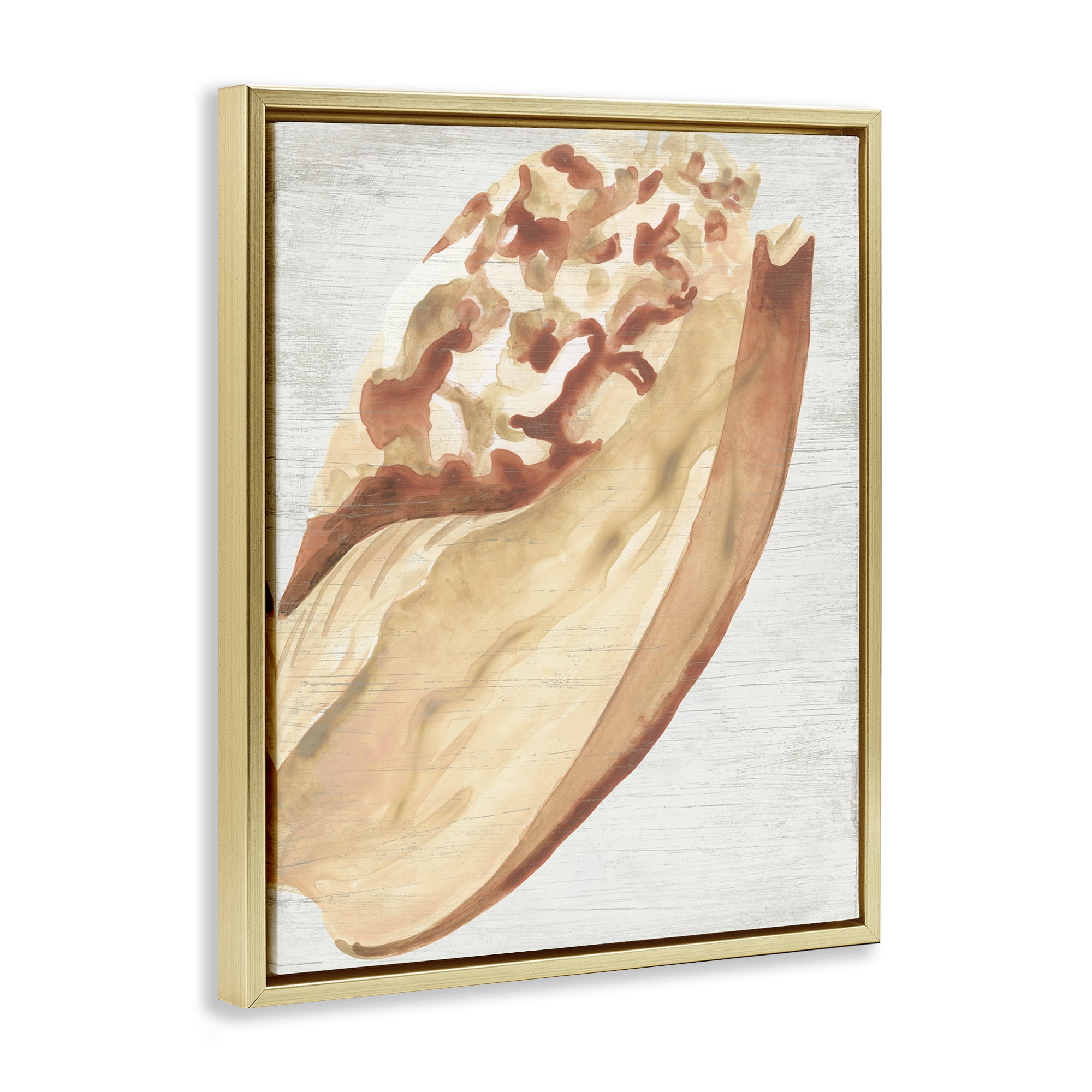 Stupell Industries Rustic Beige Shell Nautical & Beach Painting Gold Floater Framed Canvas Art Print Wall Art, 17 x 21