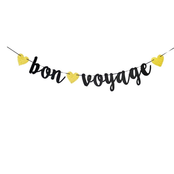 Bon Voyage Black Glitter Hanging Party Banner, Moving Away,Retirement,Graduation,Goodbye Retirement Office Party Decorations Supplies.