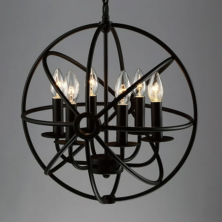 

Litfad Industrial Pendant Light Globe Ceiling Light for Restaurant Kitchen in Black 6-Light