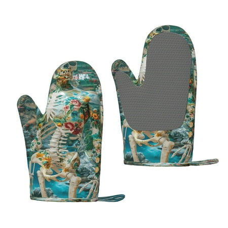 

Matuu Vintage Print Island Skull for Silicone Oven Gloves Heat Resistant Grilling Gloves Non-Slip Silicone Oven Mitt Great for Grilling Kitchen and Cooking