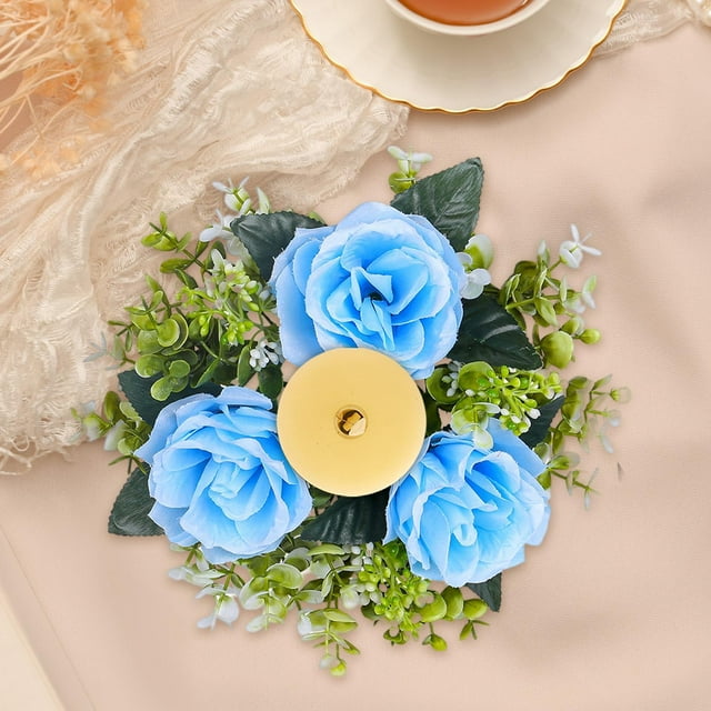 Anillo de vela BLESIY decoración del hogar corona de rosas artificiales Azul