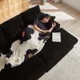 thumbnail image 5 of 84" Loveseat Cloud Couch with 2 Ottomans and 2 Cup Holders, Modular Deep Seat Sectional Sofa with Hidden Storage and Throw Pillows for Living Room, Black, 5 of 9