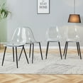 thumbnail image 3 of Dining Chairs Modern minimalist transparent dining chair, plastic chair, armless crystal chair, Nordic creative makeup stool, negotiation chair, set of 6 pieces, black metal legs,TW-1200,Dining Room, 3 of 23