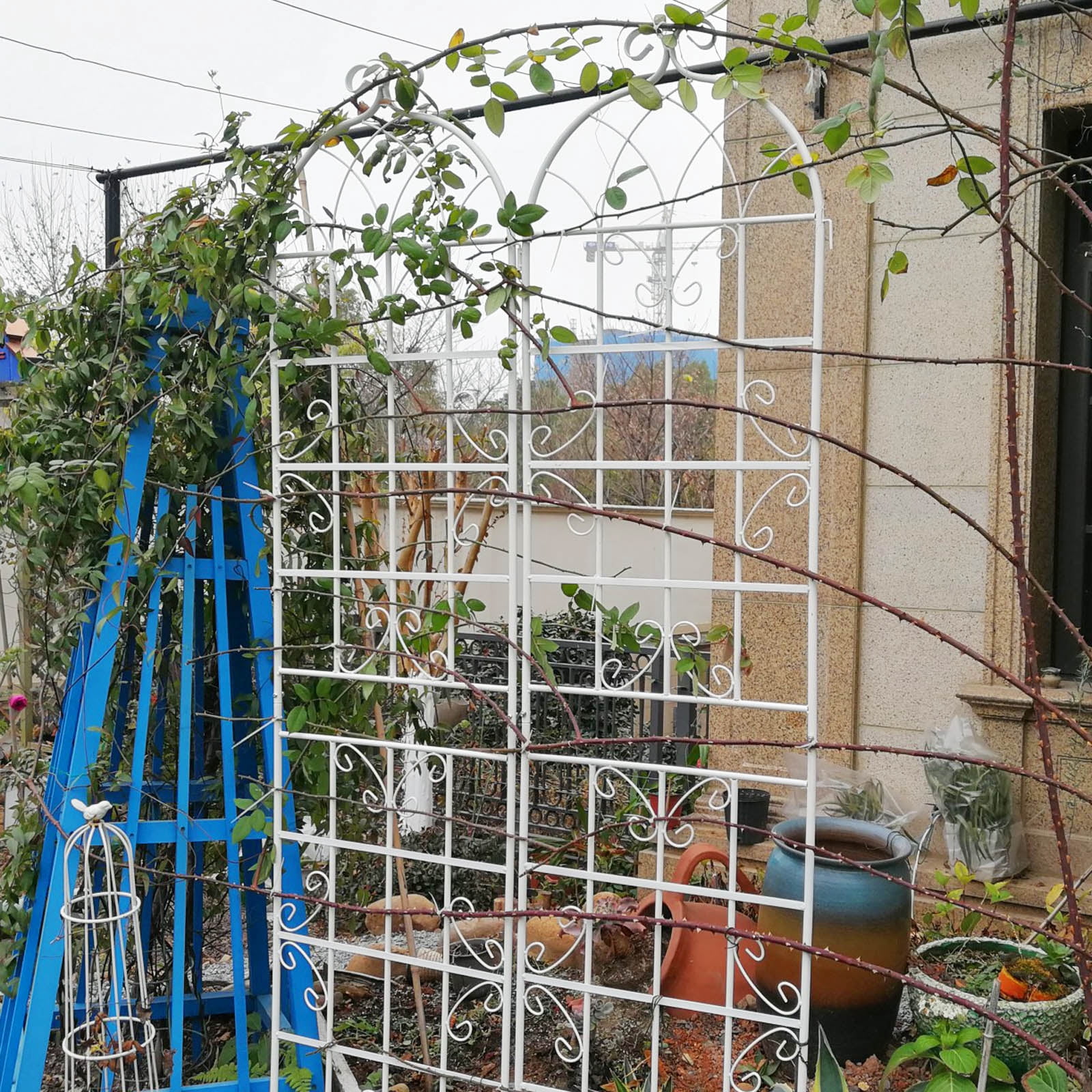 CQSXDA 2 Pack Large Garden Trellis 86.7"H x 19.7" W Heavy Duty Rustproof White Iron Plant Trellis for Potted Plant Support Metal Climbing Rose Trellis Vine Vegetable Cucumber