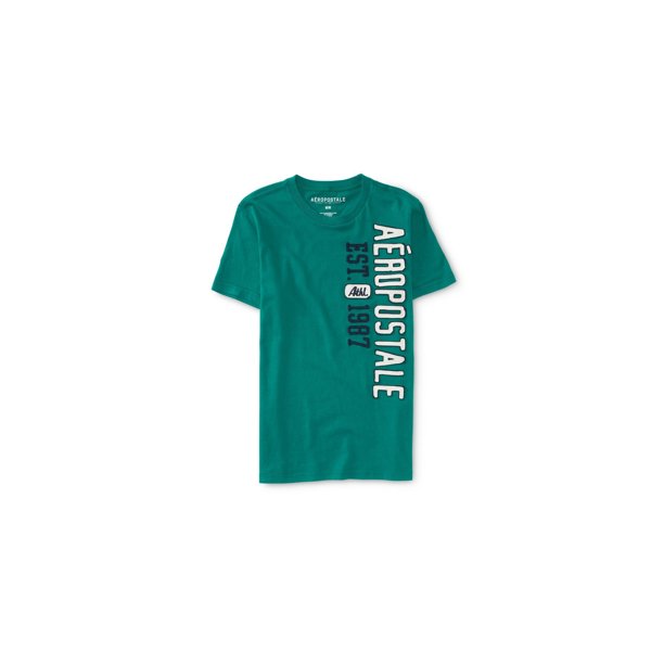 Aeropostale - Camiseta adornada con logotipo de aplicación vertical para hombre, verde, grande Aeropostale Camiseta adornada