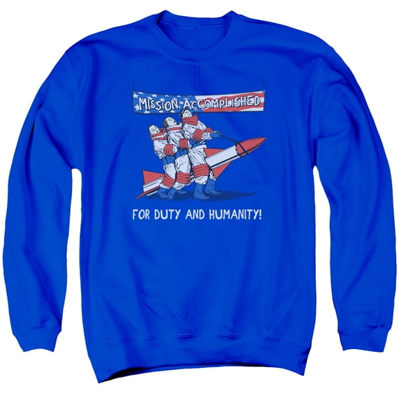 Three Stooges Mission Accomplished Adult Crewneck Sweatshirt Royal Blue