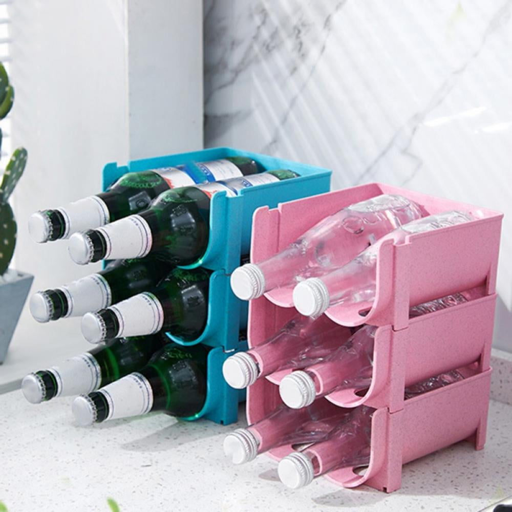 AKALOL Water Bottle Organizer For Cabinet,4 Pack Plastic Clear Stackable  Holder Storage,Pantry and Cabinet Organizer,Wine Rack/Drink Storage Stand  for