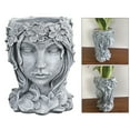 thumbnail image 4 of Zxpjkyu Face Art Sculpture Flower Pot Resin Flowerpot Female Face Planter with Hole Home Gray, 4 of 9