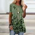 thumbnail image 2 of QLEICOM Womens Plus Size Tops Retro Print Short Sleeve Summer T-Shirts Curved Hem Casual Fashion Tunic Tops Green A 3XL, US Size:14, 2 of 4