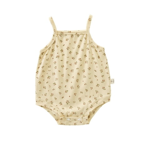 

TheFound Newborn Baby Girls Romper Floral Print Sleeveless Sling Snap Crotch Bodysuit Summer Jumpsuit