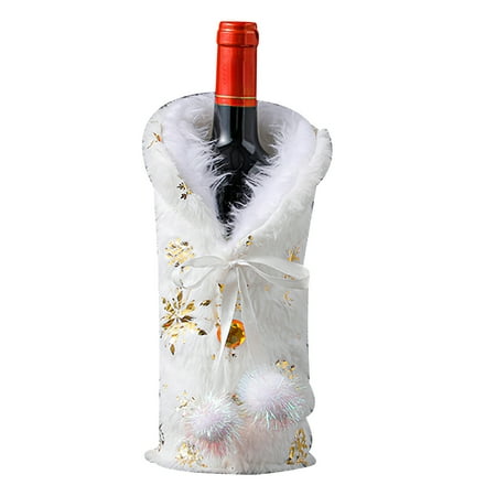 

Hi FANCY Christmas Decoration Wine Bottle Set Fashion Restaurant Dress Up Champagne Wine Bag Unique Scene Layout Snowflake Wine Set with Two Snow Pompoms for Home Restaurant Hotel