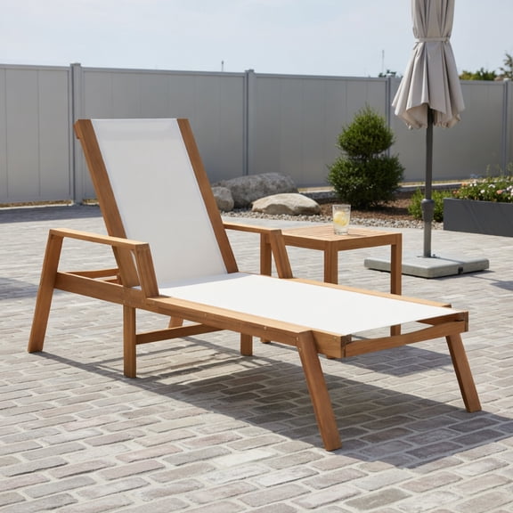 GVN Chaise Lounge Outdoor, Lounge Chair Outdoor,Patio Chaise Lounge Chair with Armrests and Fabric Seat for Backyard-White