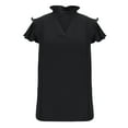 thumbnail image 5 of ClodeEU Women's Summer V-Neck Ruffle Short Sleeve Top,Solid Color Casual Shirt with Double Layer Sleeves Black,Womens Plus XL, 5 of 7
