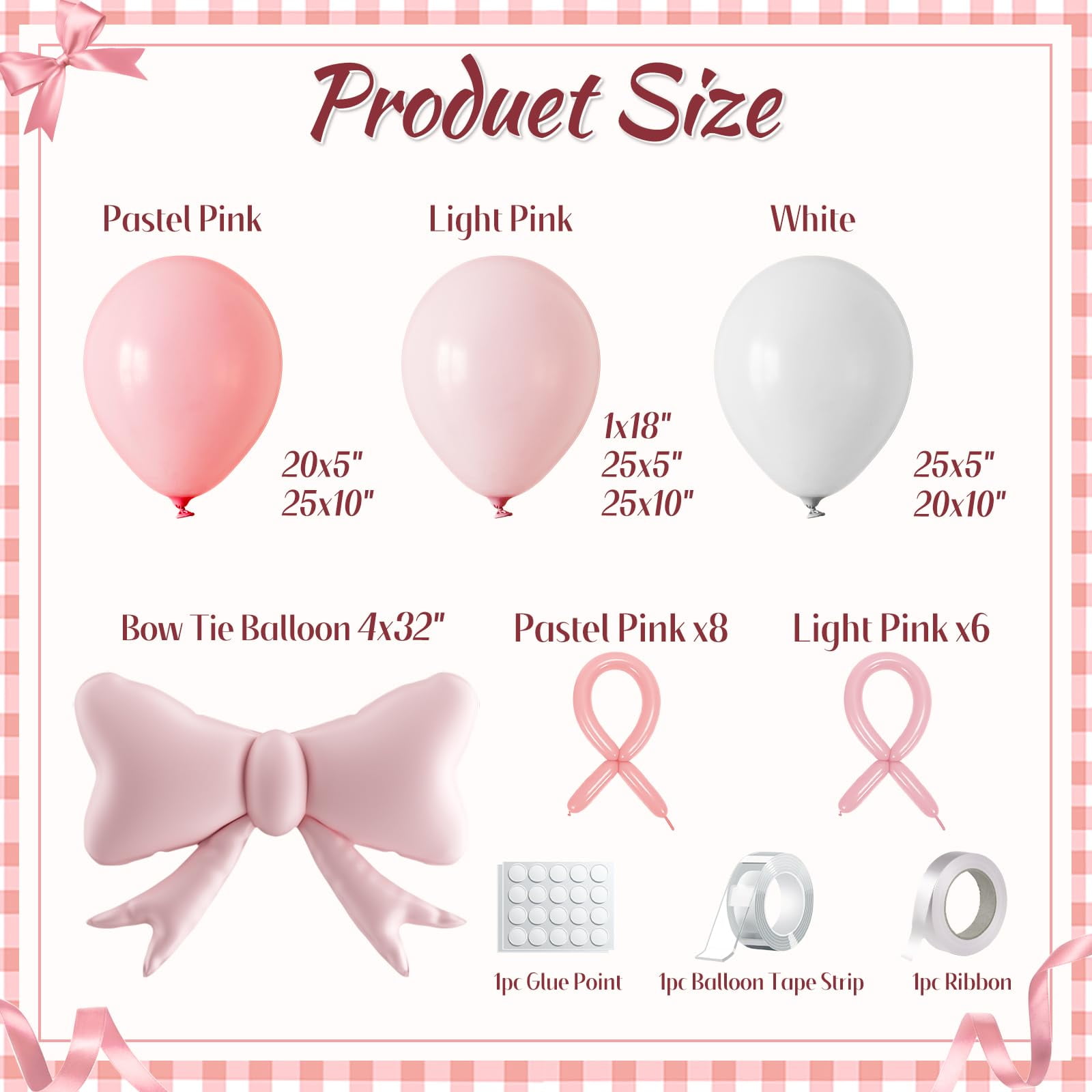 Coquette Birthday Decorations, 159Pcs Bow Pink KKS1&nbsp;and White Garland Arch with Bow Foil Balloon, 18/10/5 inch, Macaron Pink Long Balloon for Bridal Shower,Baby Shower,Wedding,Birthday