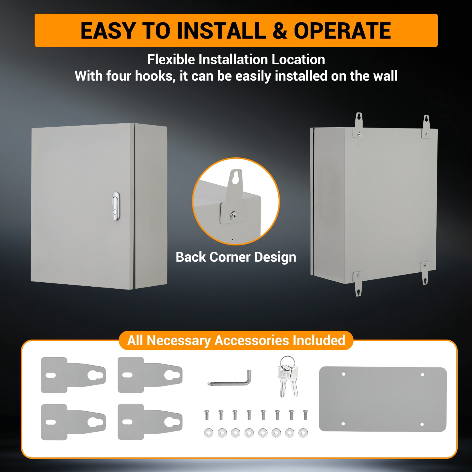 Accreate Stainless Steel Electrical Enclosure Box, NEMA 4X, IP67 Waterproof & Dustproof, Lockable Outdoor Junction Box with Mounting Plate & Keys for Indoor/Outdoor Use